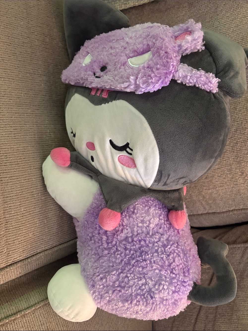 Hello Kitty Kuromi sleeping Large Plush Purple and Gray